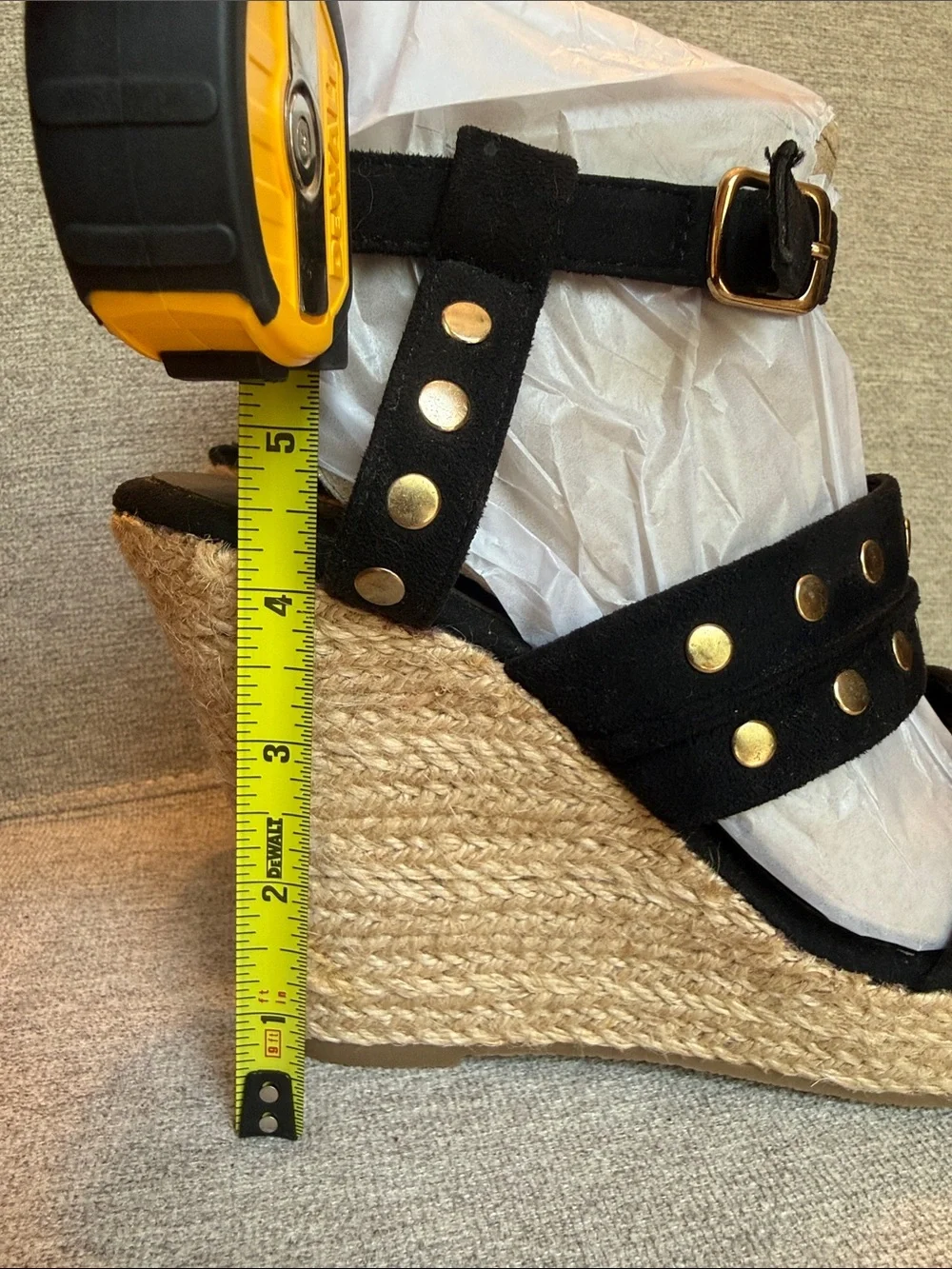Black Studded Espadrille Wedge Sandals - Women